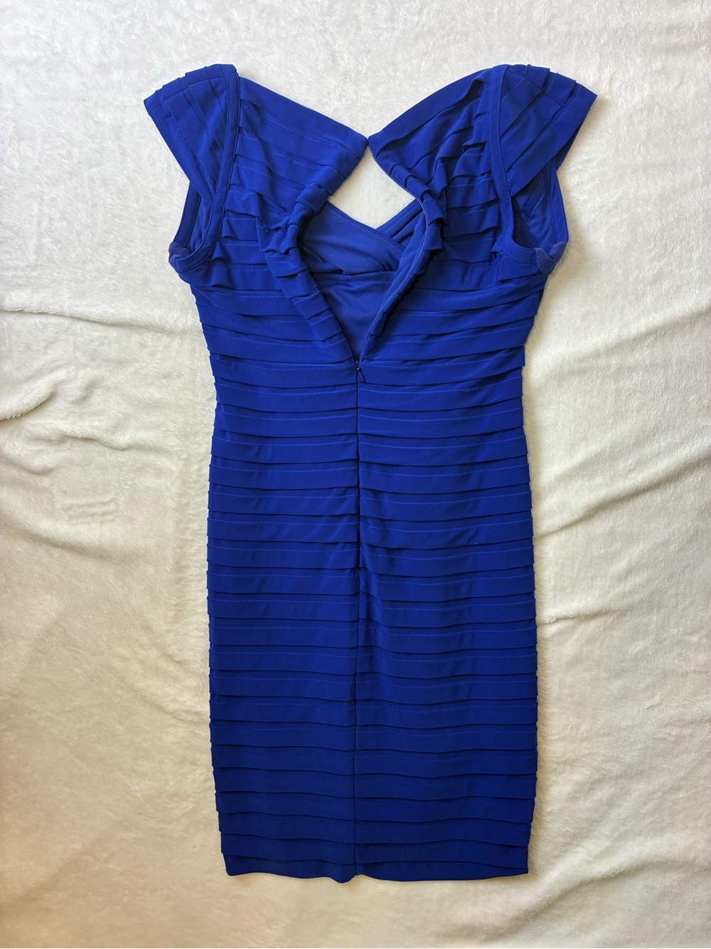 Adrianna Papell Blue Pleated Knit Sheath Dress V-Neck Cap Sleeve
10P
